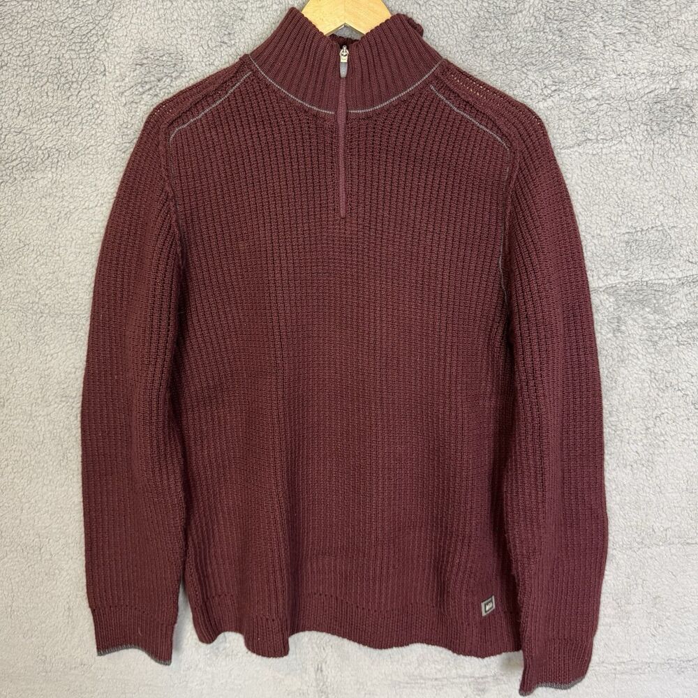 REI Sweater Mens L Maroon 1/4 Zip Knit Stretch Merino Wool‎ Casual Pullover